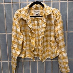 American Eagle Yellow Plaid Button-Front Shirt Jacket